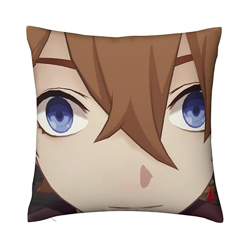 Ancrkog Childe Tartaglia Face Meme Throw Pillow Covers 18"X18" Funny Meme Pillows Home Decor Pillowcase Bedroom Living Room Dormitory College Cushion Cover for Couch Sofa Bed
