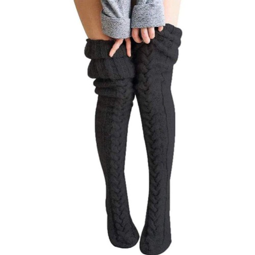 Womens Winter Leg warmers Long Boot knitted Crochet Socks Over Knee socks - C-black