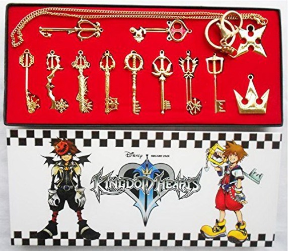 Kingdom Hearts Keyblade, Sora Pendants Keychain Necklace Set - Golden-12pcs