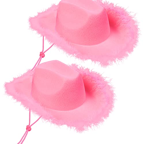 Tifum Cowgirl Hat, 2 Pack Women Western Cowboy Hat with Feather Trim for Women - One Size - 2 Pink Feather Cowboy Hats