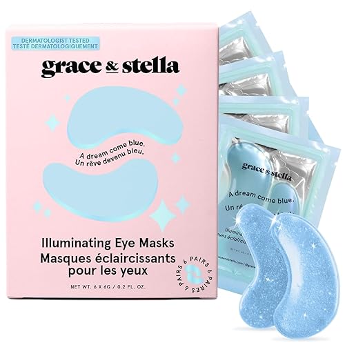 grace & stella Award Winning Under Eye Mask - Reduce Dark Circles, Puffy Eyes, Undereye Bags, Wrinkles - Gel Under Eye Patches, Vegan Cruelty-Free Self Care (6 Pairs, Blue) - Blue (6 Pairs)