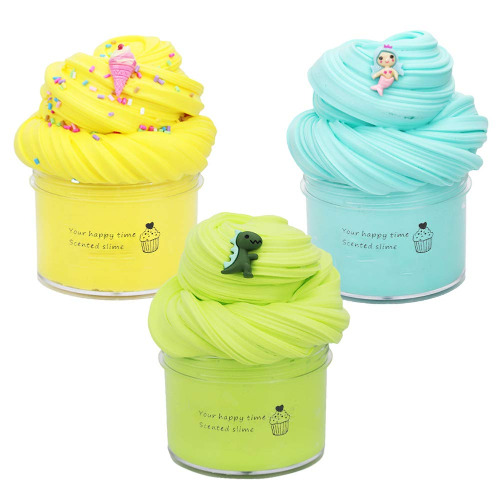Butter slime,Fluffy Slime Putty Slime,cloud slime kit,Fluffy Cloud Slime Forniture di Rilievo di Stress profumato Fai da Te Stucco Giocattolo di Fango per Ragazze e Ragazzi(Giallo/rosa chiaro/caffè)