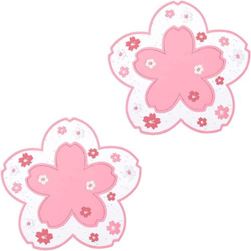  Sakura Coaster,Durable High Temperature Resistant PVC Non-Slip Sakura Coaster,Suitable for Tableware,Tea Cups,Coffee Cups,etc. Kitchen and Dining Room Supplies(Pink) - Pink