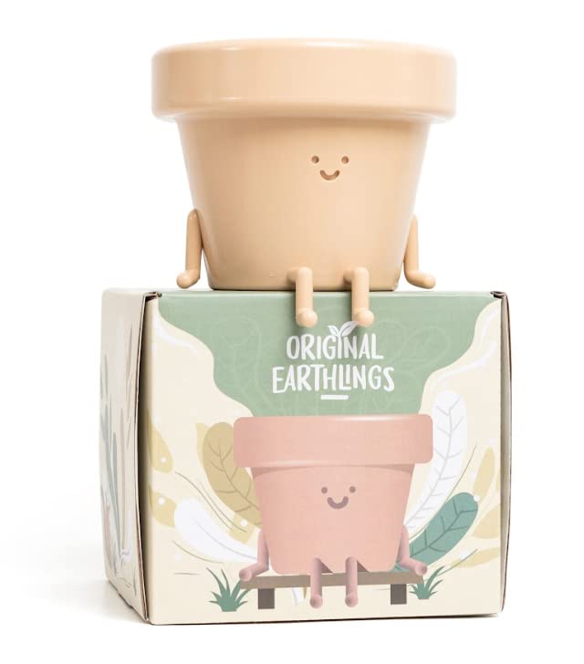 Sitting Indoor Plant Pot, Unique Cute Plastic Flower Pot with Face, 3.5 Inch Succulent/Cactus Gift Planter with Drainage Hole, Decorative Plant Pot, Novelty Planter (1x Sitting Pot) - Sitting