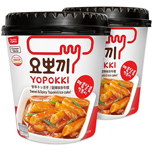 Yopokki Instant Tteokbokki Cup (Sweet Mild Spicy, Cup of 2) Korean Street food with sweet and moderately spicy sauce Topokki Rice Cake - Quick & Easy to Prepare - Sweet&Mild Spicy