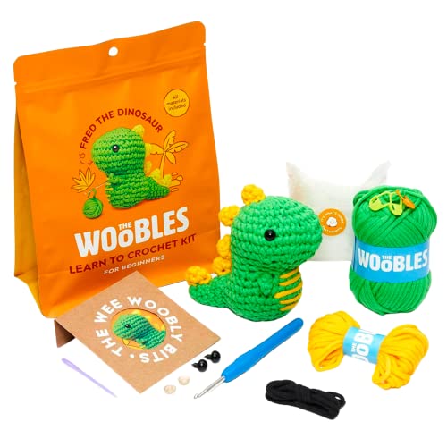 The Woobles Crochet Kit with Easy Peasy Yarn as seen on Shark Tank for Beginners with Step-by-Step Video Tutorials - Fred The Dinosaur - Dinosaur