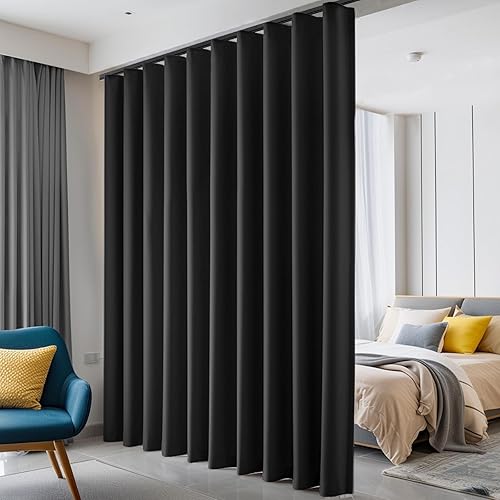 hoeflife Room Divider Curtains, Blackout Ceiling Track Curtains with Hook Sound Proof Floor Curtains Perfect for Ceiling Mount Curtain Tracks Wall Divider for Room Separation (Black, W100 x H84) - Black - 100"W x 84"L (Pack of 1)