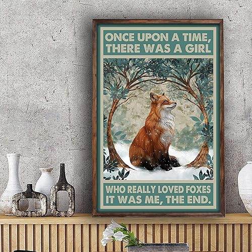 Laroom Metal Sign Once Upon A Time There Was A Girl Who Really Loved Foxes Sign Wall Decor Gift 8x12 inch, Green