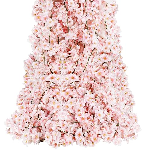 Sunm Boutique 4-Pack 23.6 Ft Cherry Blossom Garland Cherry Blossom Hanging Vine Silk Sakura Vines Garland for Wedding Party Decor, Pink - Pink - Pack of 4