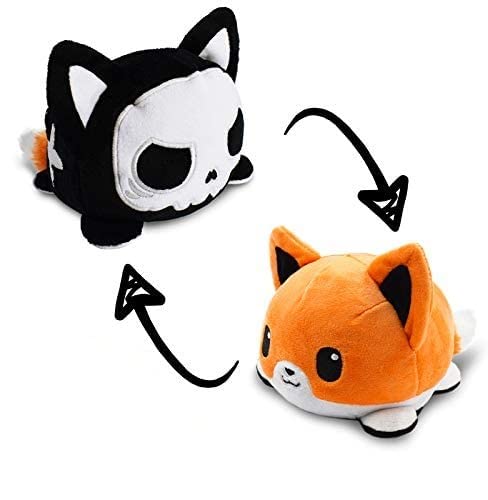 TeeTurtle | The Original Reversible Spooky Fox Plushie | Patented Design | Skeleton (Glow in The Dark!) | Show Your Mood Without Saying a Word!