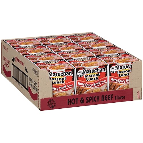 Maruchan Instant Lunch Hot & Spicy Beef, Ramen Noodle Soup, Microwaveable Meal, 2.25 Oz, 12 Count - 2.25 Ounce (Pack of 12) - Hot & spicy beef - Instant Lunch