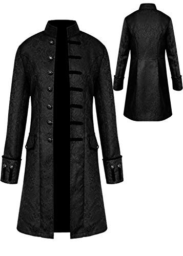 Mens Vintage Tailcoat Jacket Goth Long Steampunk Formal Gothic Victorian Frock Coat Costume for Halloween - Black - XX-Large