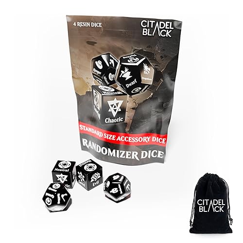 Citadel Black Character Randomizer Dice Set - Randomize Class, Race, & Alignment for Characters or NPCs, Made for Dungeons and Dragons 5th Edition & Other Tabletop Role-Playing Games