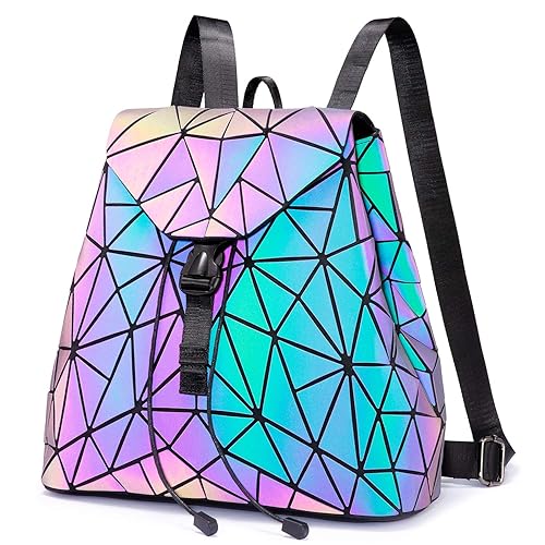 LOVEVOOK Geometric Luminous Purses and Handbags for Women Holographic Reflective Crossbody Bag Wallet - Backpack