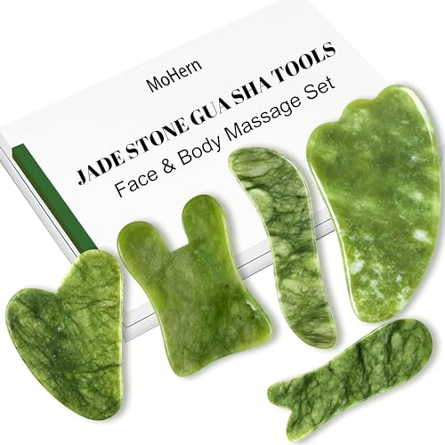 MoHern Guasha Massage Tool, 5 Pcs Jade Gua Sha Facial Tools, Gua sha Face Stone Set, Scraping Massage Tools for Face and Body