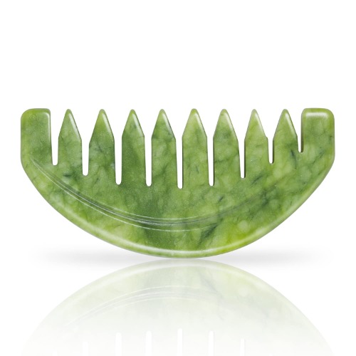 LEOSENSE Green Jade Massage Comb, Handmade Deep Tissue Trigger Point Massager Tool for Full Body Relaxing Head Scalp Massage, Natural Jade Gua Sha Scraping Massage Therapy Tool, Facial Gua Sha Tool - Green Jade