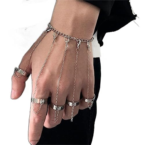 BETHYNAS Punk Chain Tassel Bracelet with Slave Finger Rings Gothic Chain Hand Harness Hip Hop Rings Hand Chain Kurapika Chain Bracelet for Women Girls