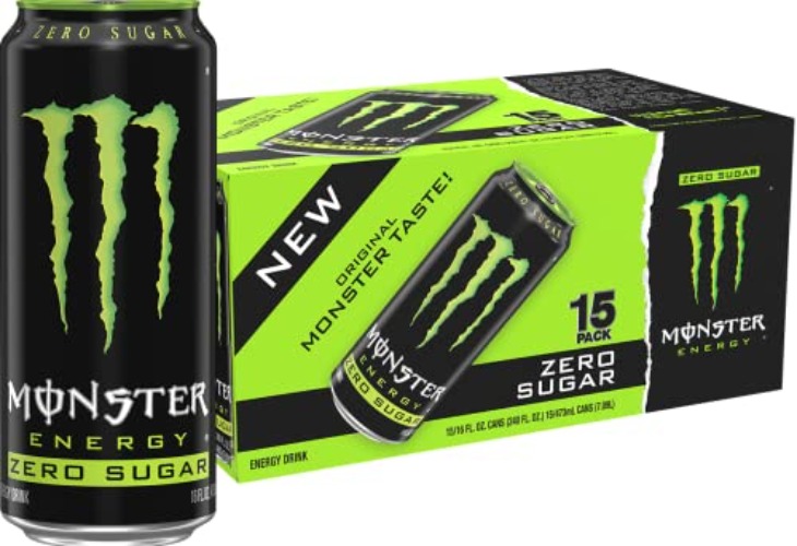 Monster Energy Zero Sugar, Green, Original, Low Calorie Energy Drink, 16 Fl Oz (Pack of 15) - Monster Original - 16 Fl Oz (Pack of 15)