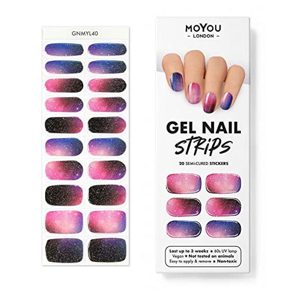 MoYou London Semi-Cured Gel Nail Strips, Nail File, & Wooden Cuticle Stick – 20 Pc. Gel Wraps for Nails – Salon-Quality Manicure Set & Pedicure Supplies, Far Far Away