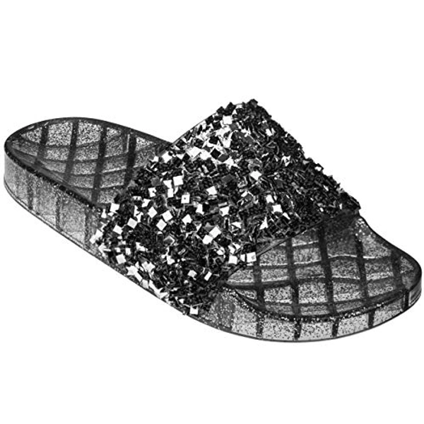 CLOVERLAY Women’s Summer Flip Flop Open Toe Jelly Sandal Rhinestone Glitter Slide Sandals Slippers
