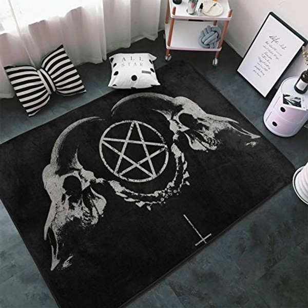 3x5 Rug 60x39 inch Rugs Bedside Mats Home Decor Carpet Luxury Fashion Non-Slip-Gothic Occult Satan Penta Symbol Skull