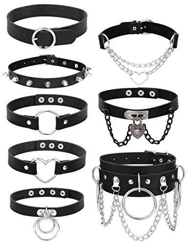 sailimue 6-8Pcs Punk Leather Choker Necklace Gothic Choker for Women Halloween Costume Accessory Adjustable Collar Choker Cosplayer - A-8Pcs