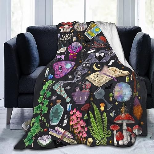 Witchy Gifts Mushroom Blanket 60"X50" Halloween Bed Throw Blanket Soft Lightweight Cozy Warm Blankets for Kids Teens Men Women - Witch - 60"x50"