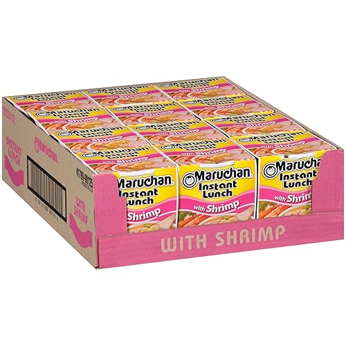 Maruchan Instant Lunch Shrimp, Ramen Noodle Soup, Microwaveable Meal, 2.25 Oz, 12 Count - 2.25 Ounce (Pack of 12) - Shrimp - Instant Lunch