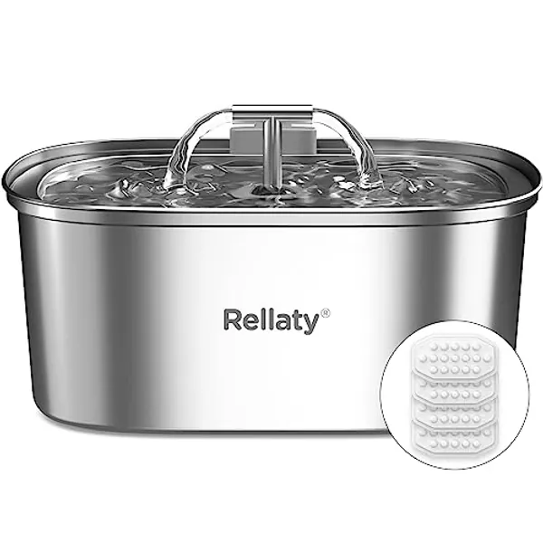 Cat Water Fountain Stainless Steel: 3.2L/108oz Pet Fountain Water Bowl Dog Drinking Dispenser Cat Feeding & Watering Supplies Animal Metal Kitty Spout for Cats Inside with 4 Replacement Filters