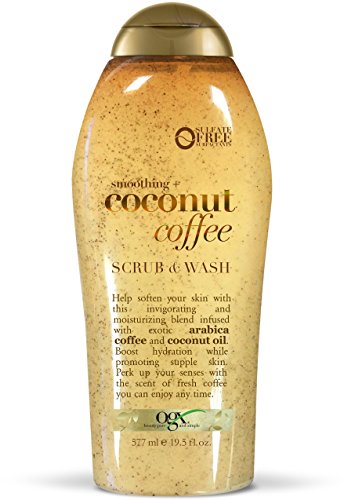 OGX Smoothing + Coconut Coffee Exfoliating Body Scrub with Arabica Coffee & Coconut Oil, Moisturizing Body Wash for Dry Skin, Paraben-Free with Sulfate-Free Surfactants, 19.5 Fl Oz - 19.5 Fl Oz (Pack of 1) - Scrub&Wash