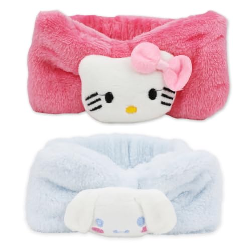 PERFECTSIGHT Spa Headband for Washing Face, 2 Pack Cute Hair Band for Washing Face Shower Yoga Beauty Skincar Party, Soft Fluffy Makeup Headband, Kawaii Facial Headbands for Woman Girls (KT+Big Ear) - KT+Big Ear
