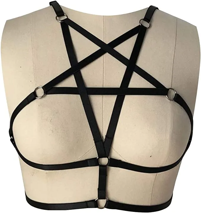 Amazon.com: Sexy Women Harness Halter Pentagram Body Harness Bra Caged Bra Cupless Bra Punk Gothic Style Strappy Bralette: Clothing, Shoes & Jewelry