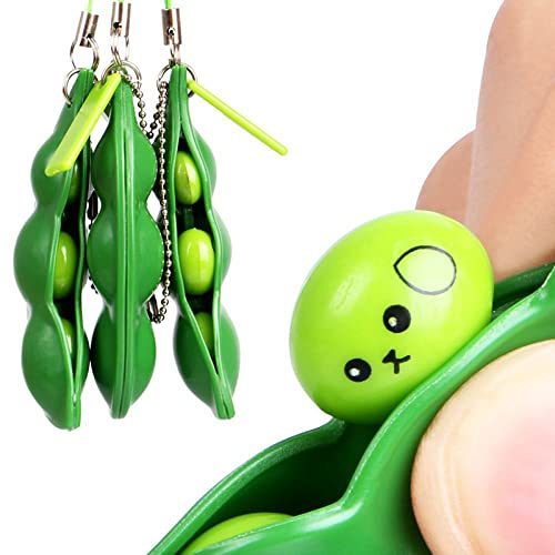 Creative Extrusion Pea Keychain Cute Stress Relieve Edamame Keychains for Women Men Kids Key Chain Key Ring Funny Trinket Toys Practical Design