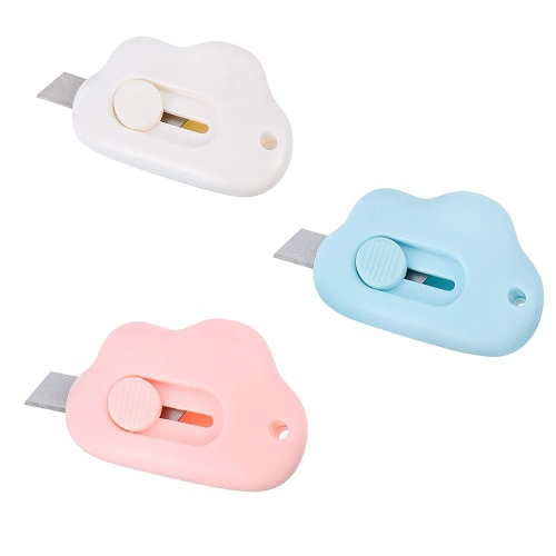 Mini Utility Knives Candy Color Box Cutter Retractable Letter Opener Envelope Knives,3Pcs Mini Cloud Shaped Box Cutter,Mini Retractable Utility Knife Cloud Pocket Box Cutters Plastic Letter Opener