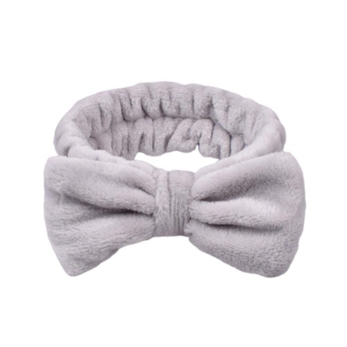 Spa Headband Bow Hair Band Facial Makeup Soft Elastic Coral Fleece Head Wraps Hairlace Turban For Shower Washing Face Headwear Hair Holder Accessories For Women Girls - Gray