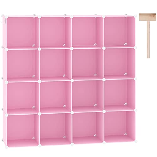 C&AHOME Cube Storage Organizer, 16-Cube Shelves Units, Closet Cabinet, DIY Plastic Modular Book Shelf, Ideal for Bedroom, Living Room, Office, 48.4" L x 12.4" W x 48.4" H Pink UPCS16P - Pink