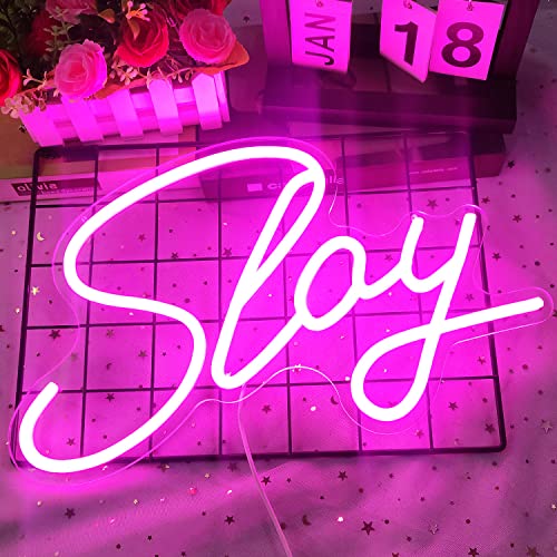 Slay Neon Sign Dimmable Pink Neon Sign Slay Sign Led Neon Light Sign for Wall Decor 15.7’’*9.4’’ Preppy Lights Slay Neon Sign for Bedroom Girls Aesthetic Living Room Salon Holiday Party Decor - C-Slay