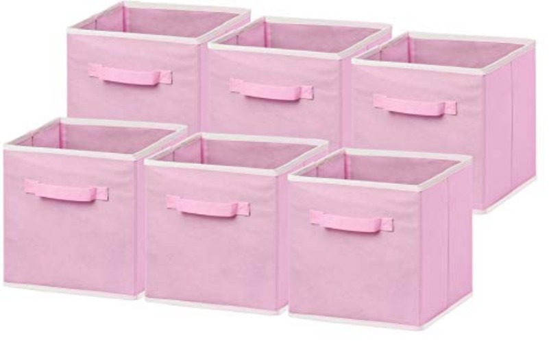 Simple Houseware Foldable Cloth Storage Cube Basket Bins Organizer, Pink (11" H x 10.75" W x 10.75" D) - 6 Pack - Pink