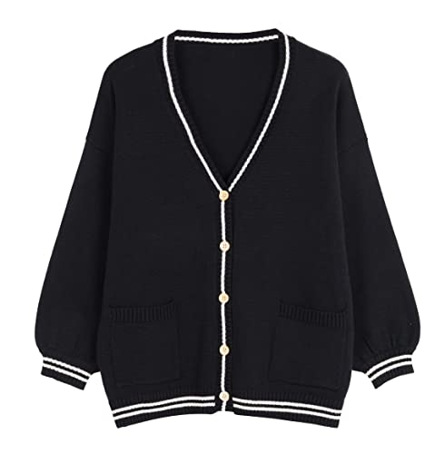 Womens Anime Japanese Cardigan Oversized Cute Sweater S-2XL - X-Large - Black