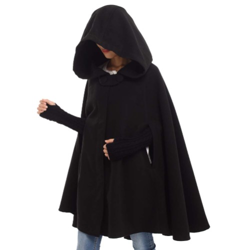 GRACEART Medieval Cosplay Robe Cloak Wool Blend Hooded Poncho Cape