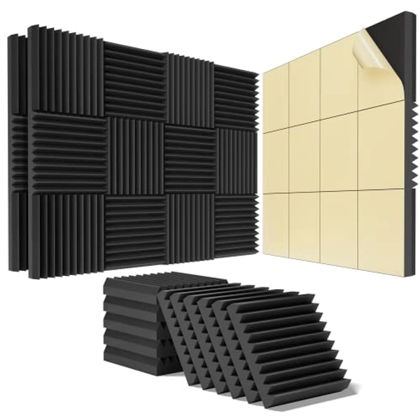36 pack Acoustic Panels Self-Adhesive, 2" X 12" X 12" Quick-Recovery Sound Proof Foam Panels, Acoustic Foam Wedges High Density, Soundproof Wall Panels for Home Studio,Carbon Black