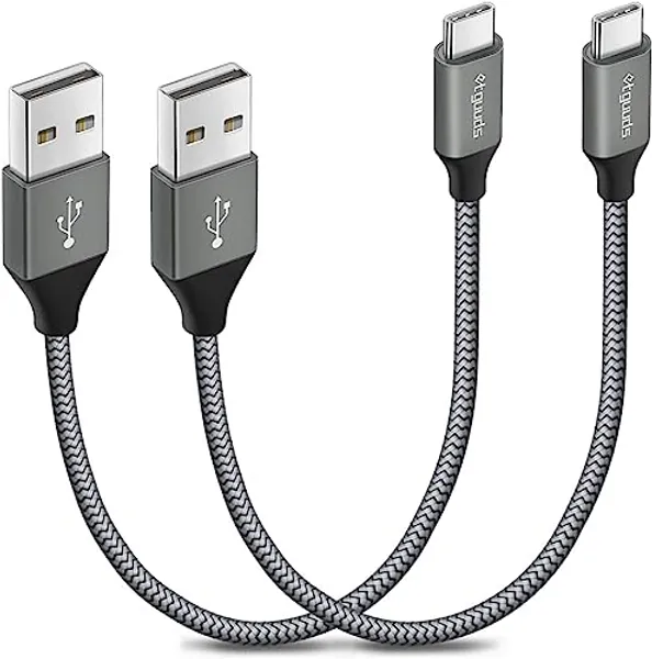 etguuds 2-Pack 1ft Short USB C Cable 4.2A Fast Charging, Nylon Braided Type C Fast Charger Cord Compatible with Samsung Galaxy S20 S10 S9 S8 Plus S10E, Note 20 10 10+ 9 8, A80 A70 A50 A40 A20 A10e - 1ft - Gray - 2