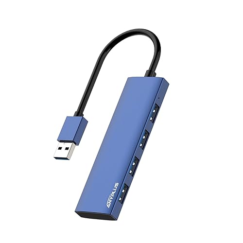 ANYPLUS USB Hub, USB 3.0 Hub Aluminum Alloy Ultra Slim USB Splitter, Portable 4 Port USB Extender, USB Hub for Laptop, PC, MacBook, iMac, Surface Pro, Mac Pro, Flash Drive, XPS 【Blue】 - Blue-Aluminum Alloy