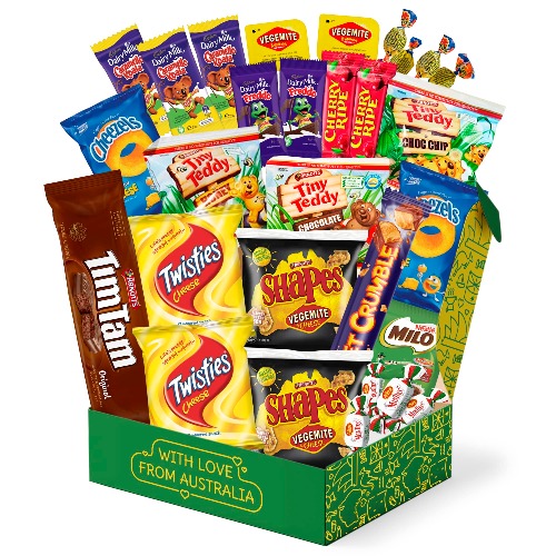 Australian Snack gift Box (29 Units) Australian Snacks Gift Box With the Best Australian Candy and Food Products, Packed With Aussie Candy Classics Including Tim Tams, Arnott’s, Twisties and Much More.