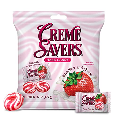 Creme Savers Strawberries and Creme Hard Candy | The Taste of Fresh Strawberries Swirled in Rich Cream | The Original Classic Creme Savers Brought To You By Iconic Candy | 6.25oz Bag - Strawberry