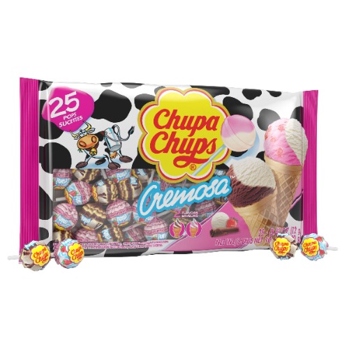 Chupa Chups (1) bag Cremosa Lollipops Candy 2 Ice Cream Flavors - Strawberry and Cream, Choco-Vanilla - Fat, Peanut & Gluten Free 25 pieces/10.58 oz