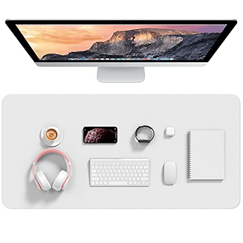 Hsurbtra Desk Pad, 35.5" x 17" PU Leather Desk Mat, M Extended Mouse Pad, Waterproof Desk Blotter Protector, Ultra Thin Large Laptop Keyboard Mat, Non-Slip Desk Writing Pad for Office Home, White - White - 35.5" x 17"