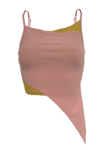 OFFCUTS DUSKY PINK/ MUSTARD ASYMMETRIC TOP (02) | S
