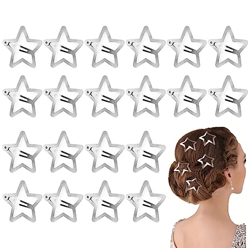 Star Hair Clips, 24 Pcs Hollow Star Hair Clips, Non-slip Metal Snap Barrettes, Silver Star Snap Hair Clips, Wedding Hair Accessories, Cute Hair Accessories for Women Girls Kids Y2K Accessories