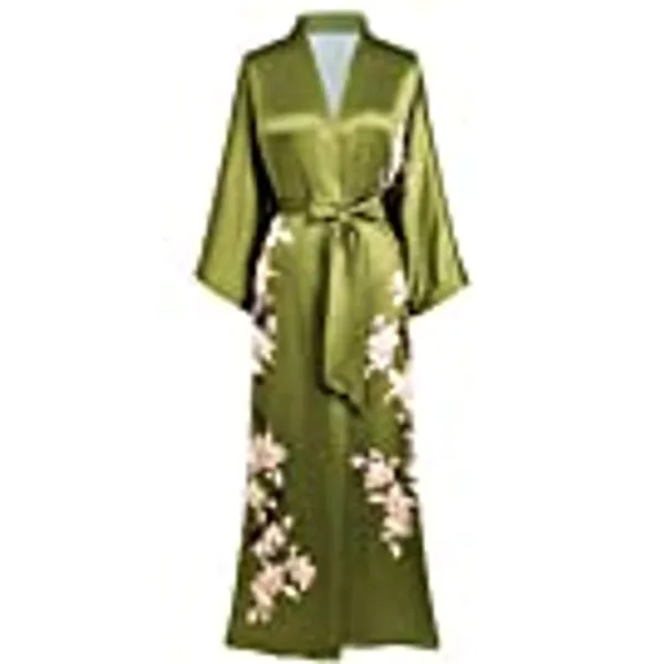 BABEYOND Kimono Robe Cover up Long Floral Satin Sleepwear Silky Bathrobe Bachelorette Robe